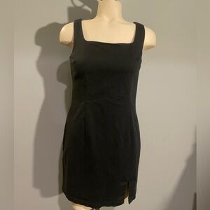 Vintage Aqua Blued Chic Black Sleeveless Mini Dress slit 90s SEE MEASUREMENTS